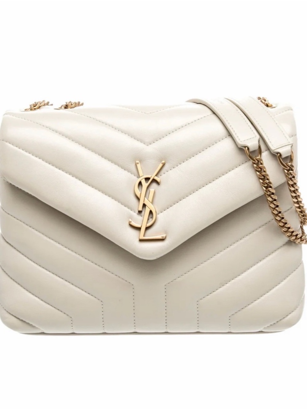 Saint Laurent Loulou Medium Quilted Leather Shoulder Bag in Cream - Picture 1 of 3